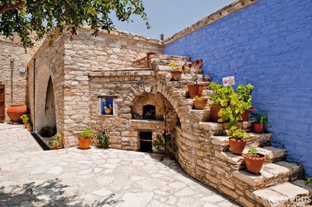 Traditional Cyprus stone architecture and courtyard